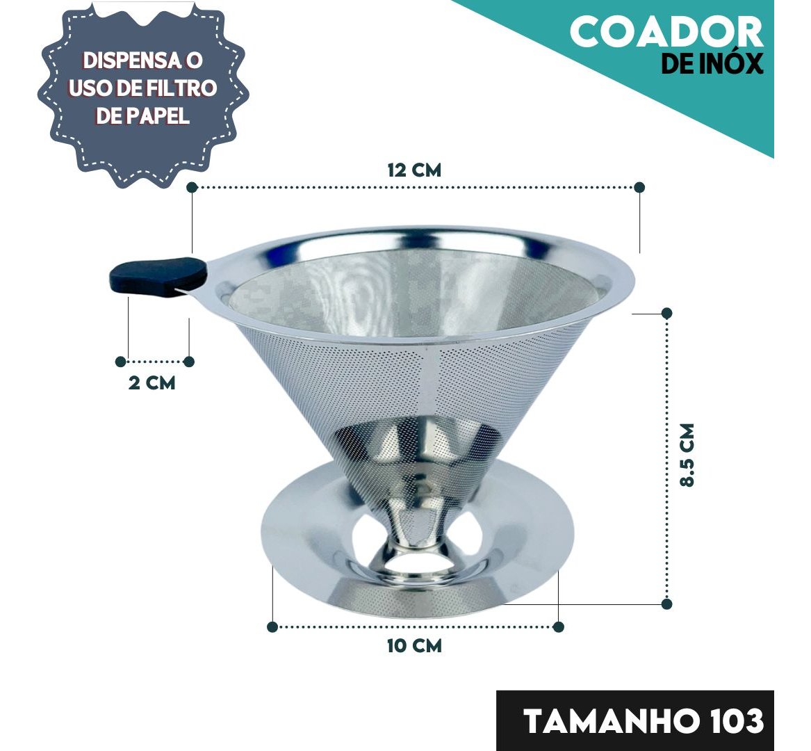 Coador Filtro de Café 103 Inox Reutilizável Grande 2