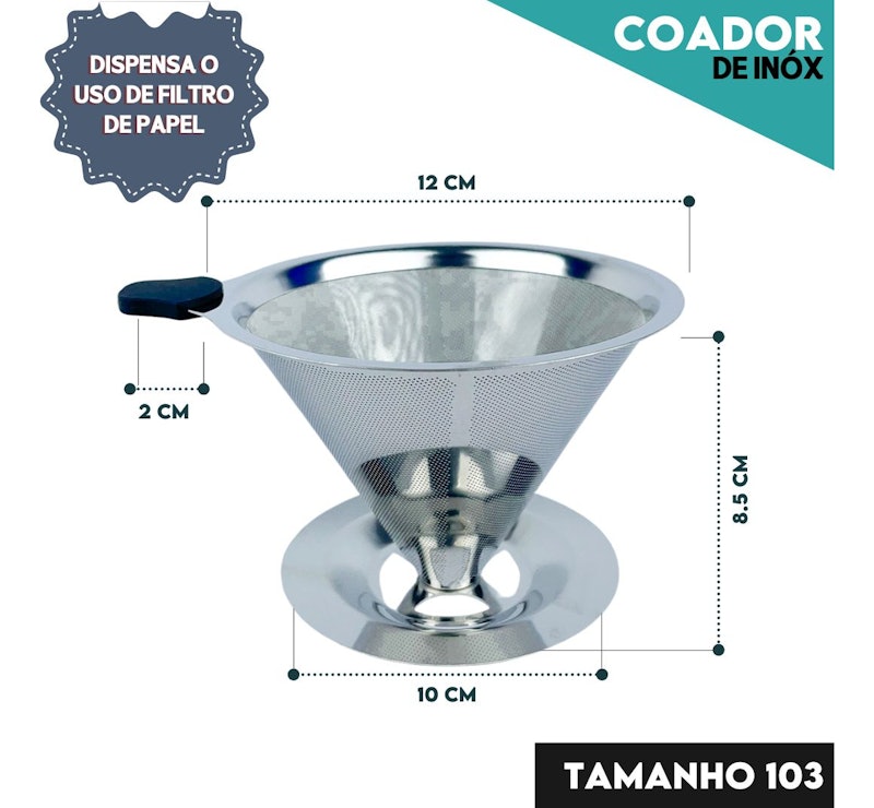 Coador Filtro de Café 103 Inox Reutilizável Grande 2