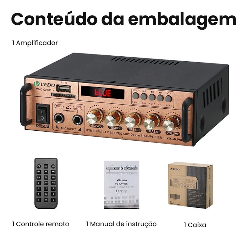 Amplificador de Áudio Digital Bluetooth 4