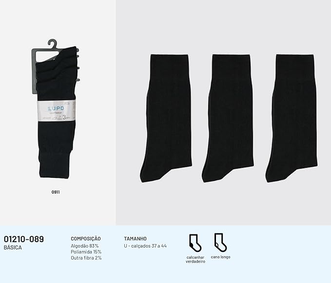 Kit 3 Pares de Meia Social Sportwear Ultrasoft Algodão Lupo Cano Longo 2