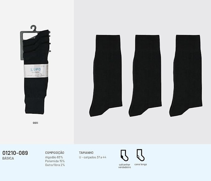 Kit 3 Pares de Meia Social Sportwear Ultrasoft Algodão Lupo Cano Longo 2