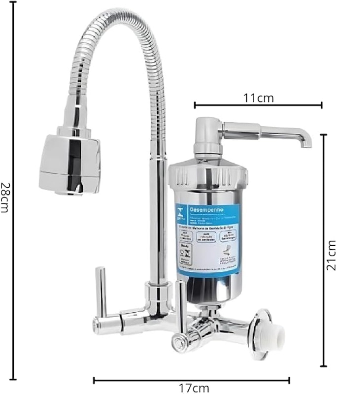 Torneira para Cozinha com Filtro Base de Parede em ABS Cano Flexível Cromado 4