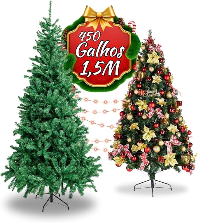 Árvore de Natal Pinheiro Luxo Clássica 1,5 m com 450 Galhos 2