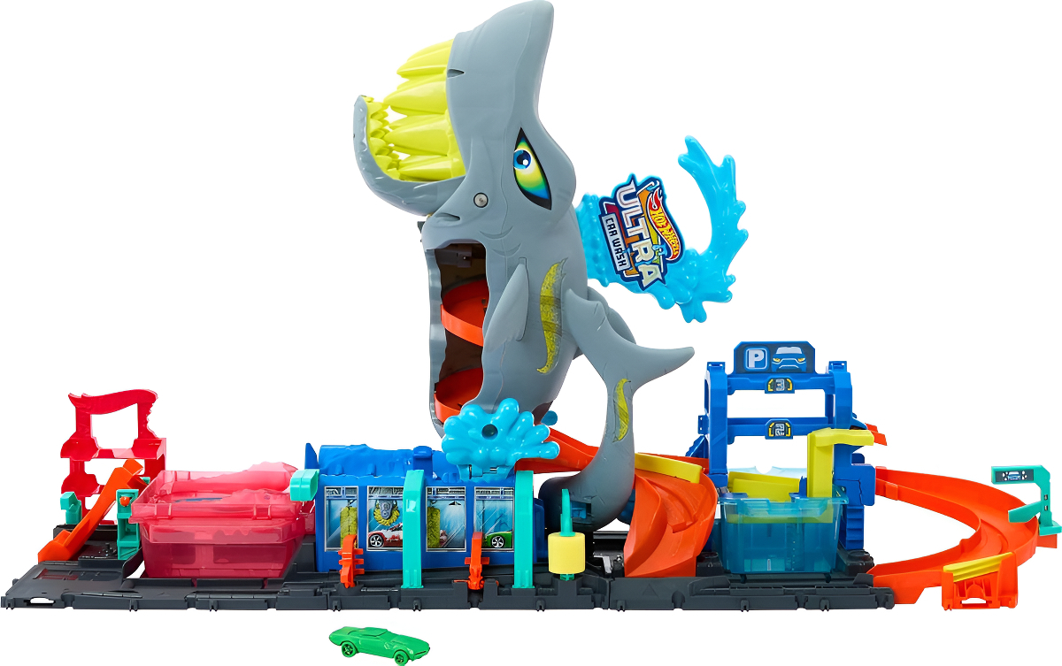 Hot Wheels City Pista de Brinquedo Lava-Rápido Mega Tubarão 1