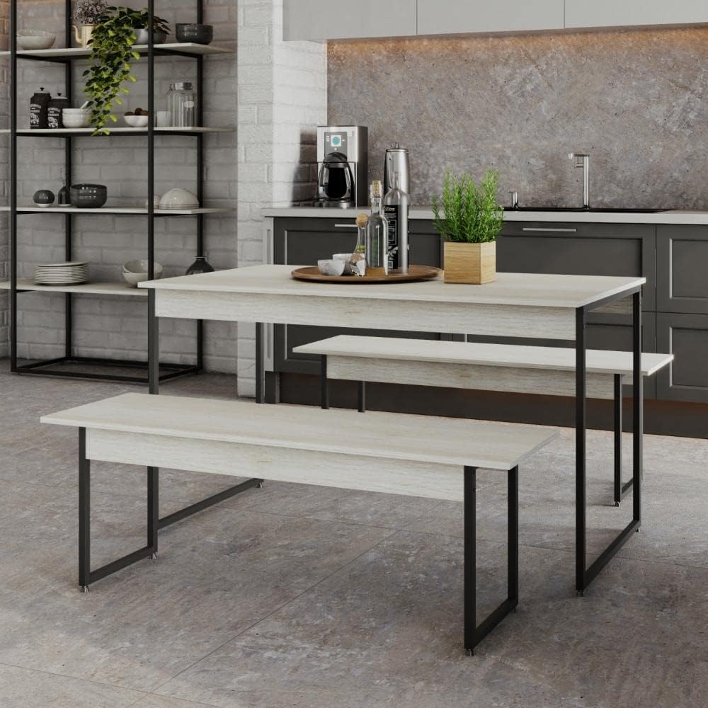 Mesa de Jantar com 02 Bancos Estilo Industrial 1