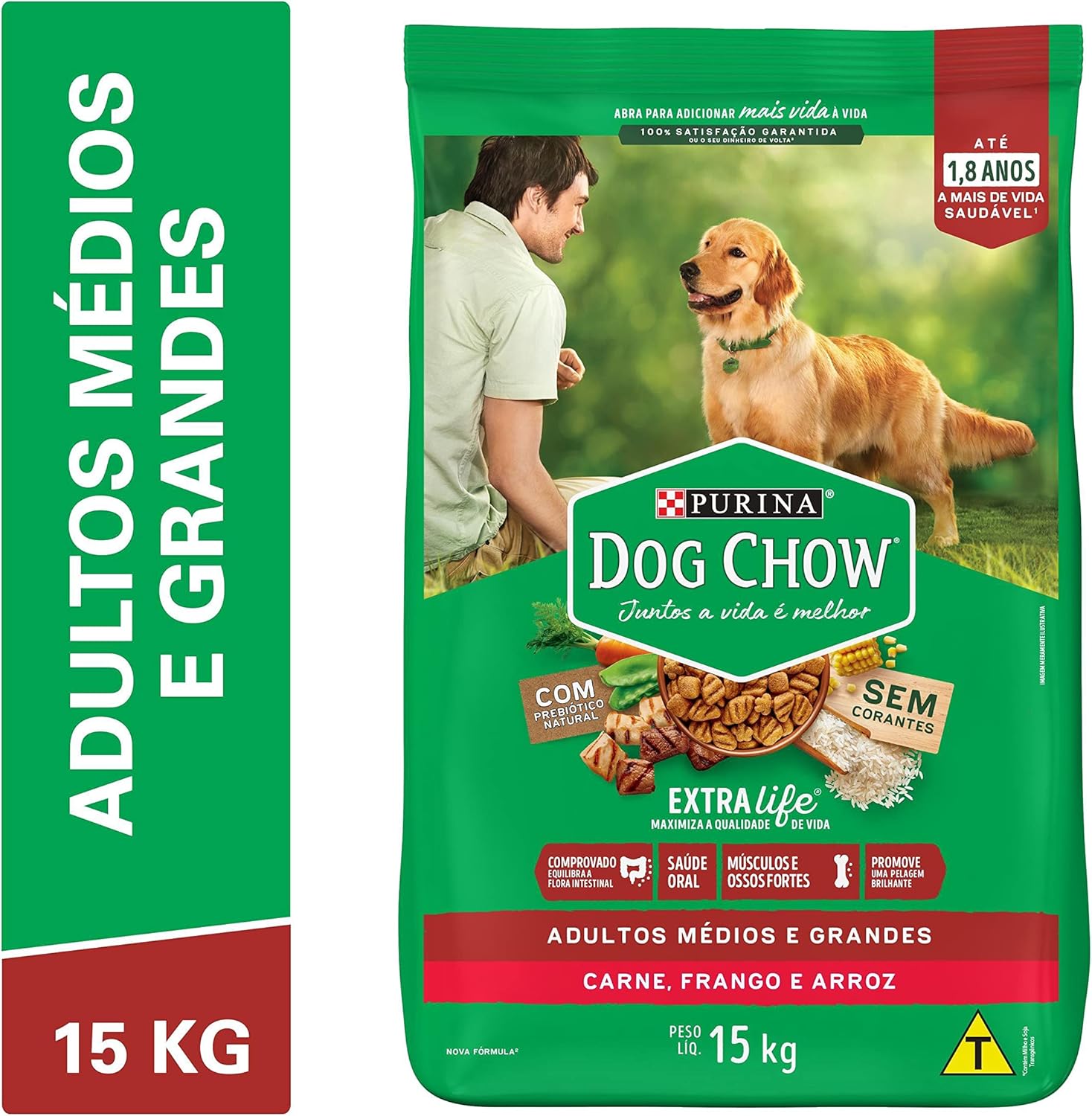 Ração DOG CHOW ExtraLife para Cão Adulto Médios e Grandes Sabor Carne, Frango e Arroz 3