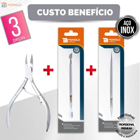 Kit Alicate Cutícula + Palito + Espátula 3