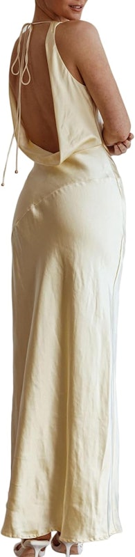 Vestido Longo de Cetim com Gola Drapeada 1