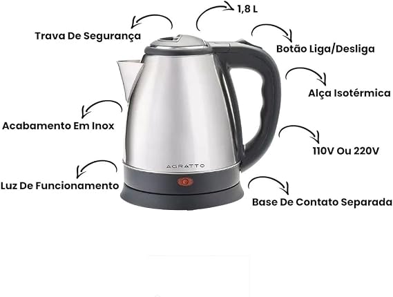 Chaleira Elétrica Agratto Inox 1,8 L 5