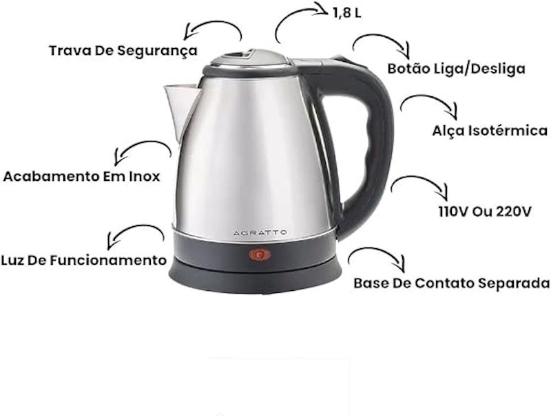 Chaleira Elétrica Agratto Inox 1,8 L 5