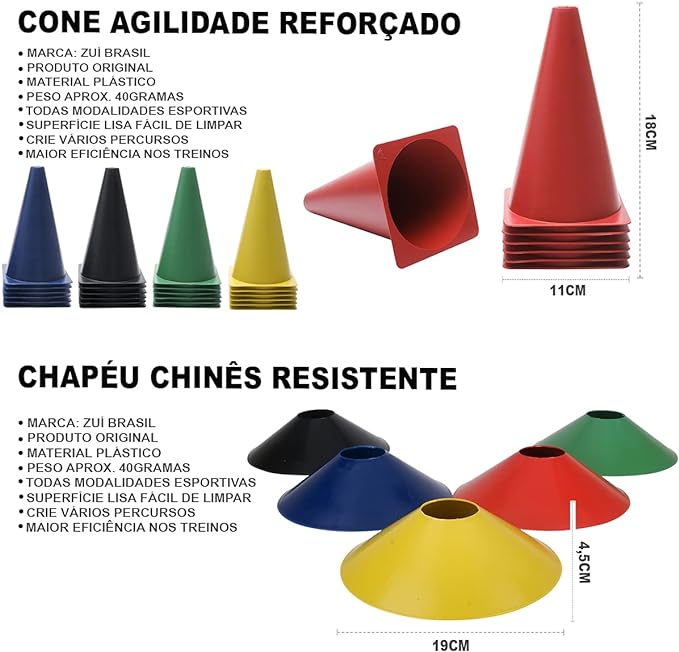 Kit Treino Corda de Pular + 10 Cones + 10 Pratos + Escada de Agilidade 4