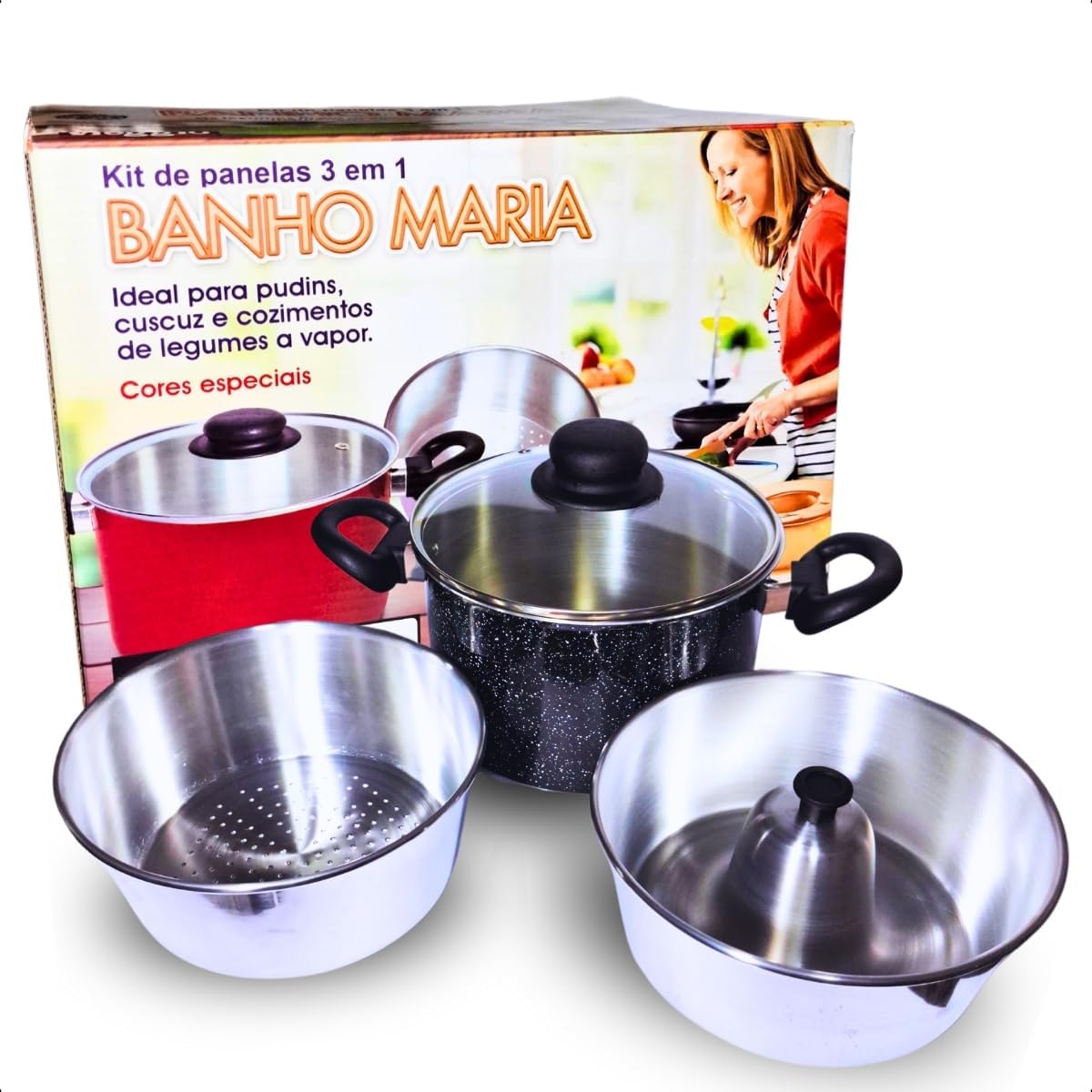 Kit de Panelas 3 em 1 Banho Maria 3