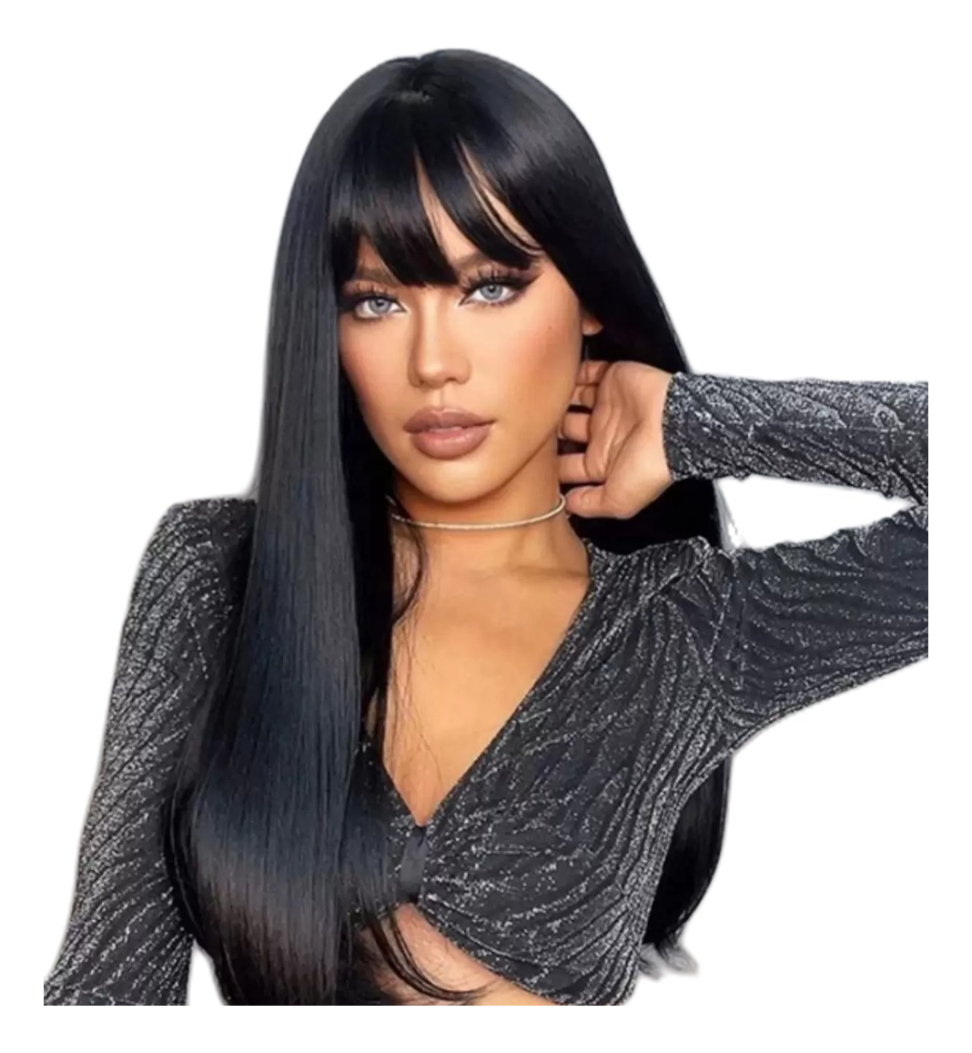 Peruca Preta Longa Lisa Orgânica Cacalee 2