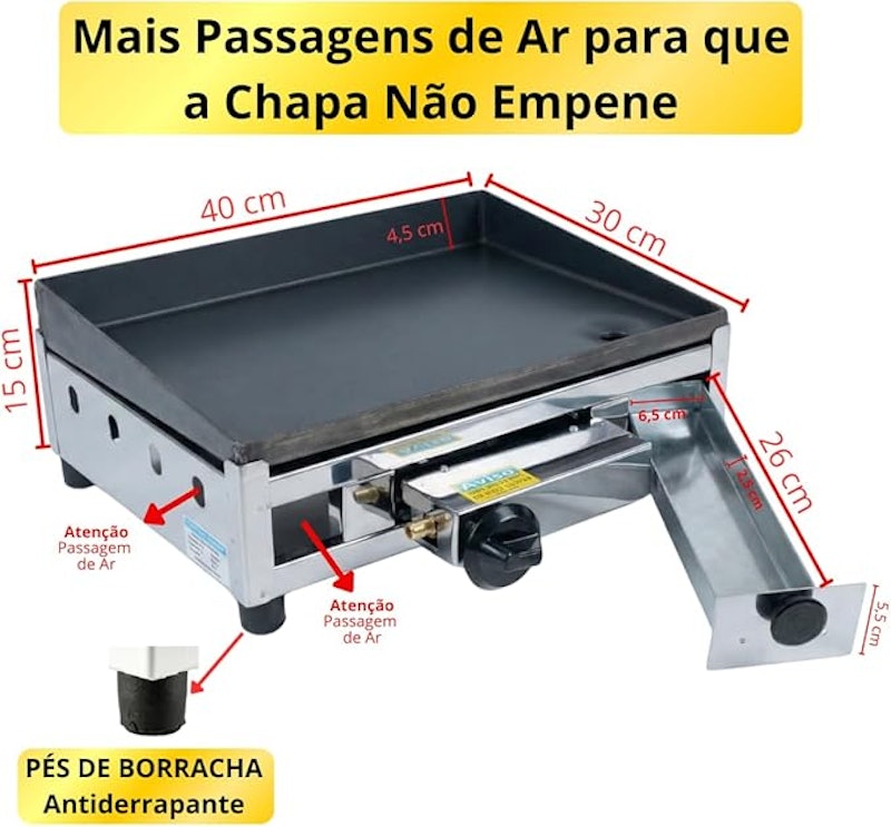 Chapa de Lanche a Gás Profissional com Prensa de Ferro Fundido 5