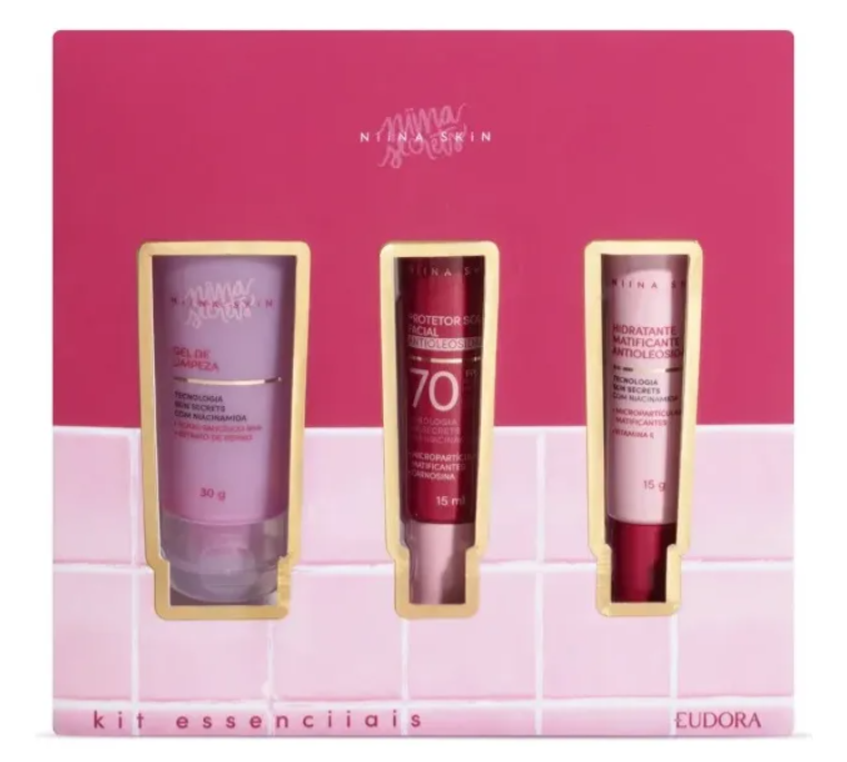 Kit Essenciiais Niina Skin: Gel de Limpeza 30 ml + Hidratante Matificante 15 g + Protetor Solar 15 ml 2