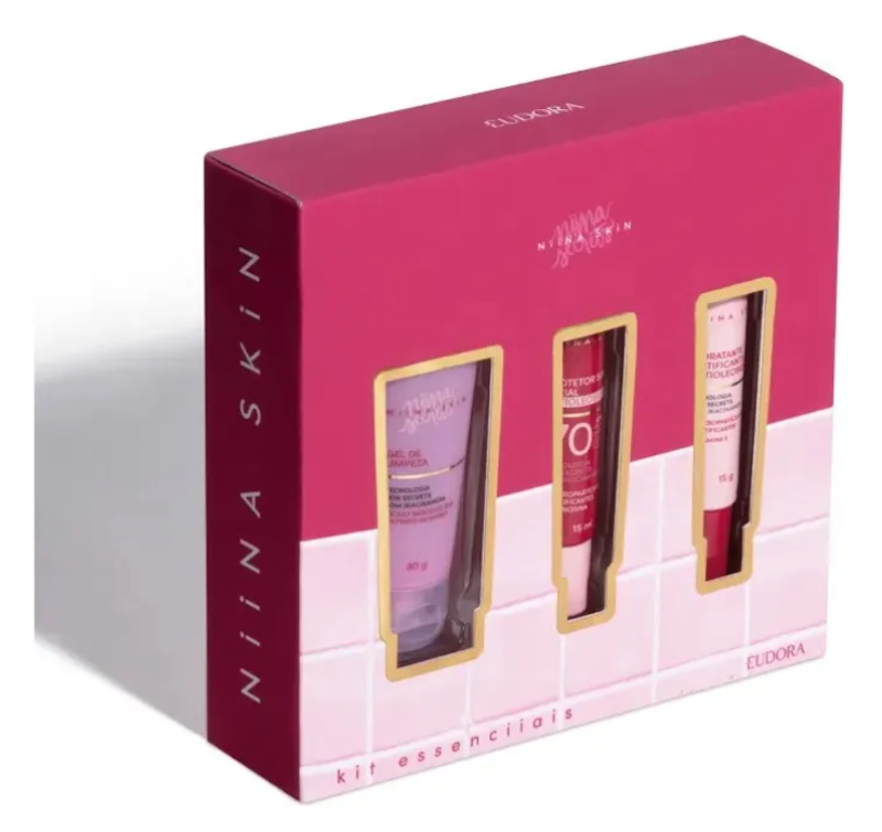Kit Essenciiais Niina Skin: Gel de Limpeza 30 ml + Hidratante Matificante 15 g + Protetor Solar 15 ml 1