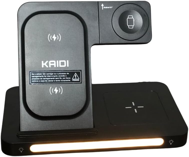 Carregador sem Fio Rápido Indução Wireless 3 em 1 Kaidi 2