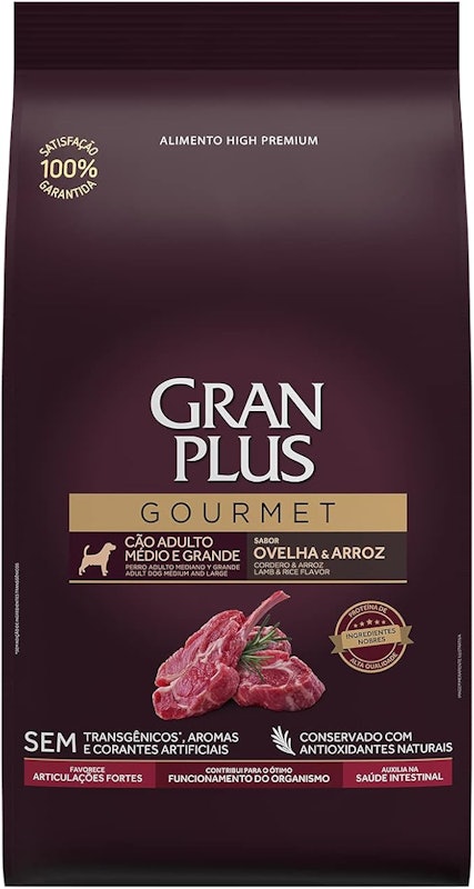 Ração GranPlus Gourmet Cão Adulto Médio e Grande Sabor Ovelha e Arroz 1