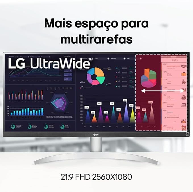 Monitor LG UltraWide Tela IPS de 29" 21:9 USB-C 7Wx2 MaxxAudio® 1 ms 3
