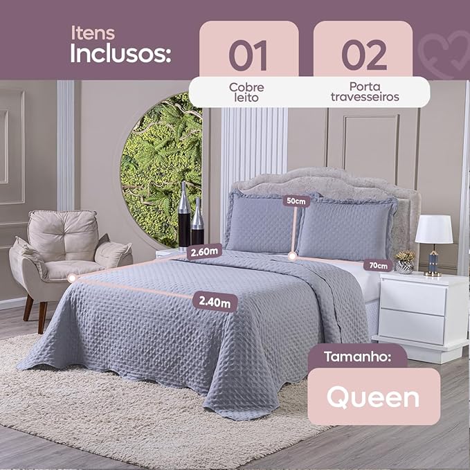 Kit Colcha Cobre Leito Balle Casal Queen 3 Peças 2