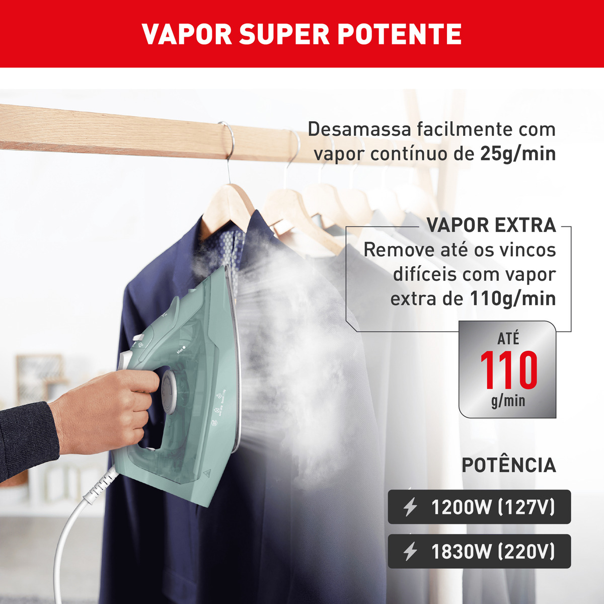 Ferro a Vapor Ecogliss Protect com Modo ECO e Desligamento Automático FECP 5