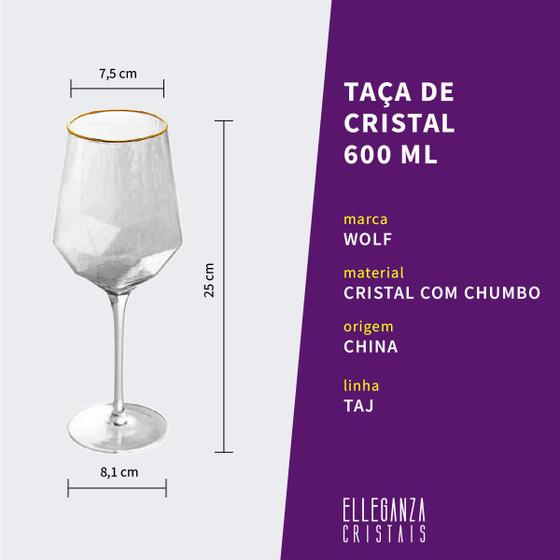 Conjunto 2 Taças de Vinho de Cristal com Fio de Ouro Taj 600 ml 4