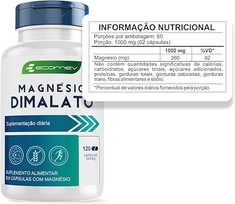 Magnésio Dimalato 500 mg 120 Cápsulas 4