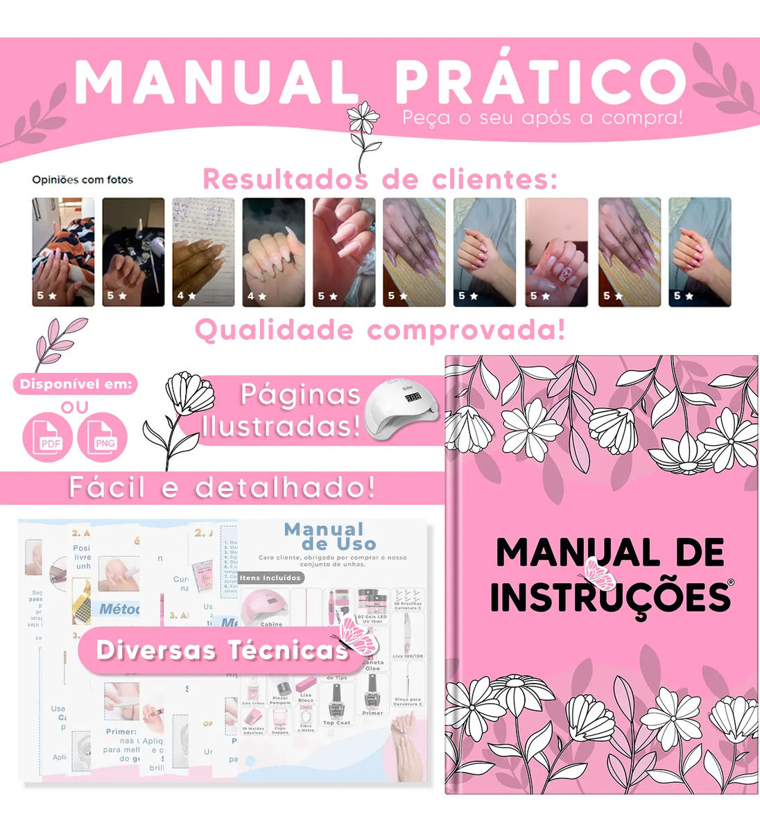 Kit Unha de Gel Completo Cabine Manicure Alongamento Acrigel 4