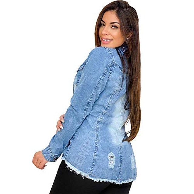 Max Jaqueta Jeans Feminina Destroyed 2