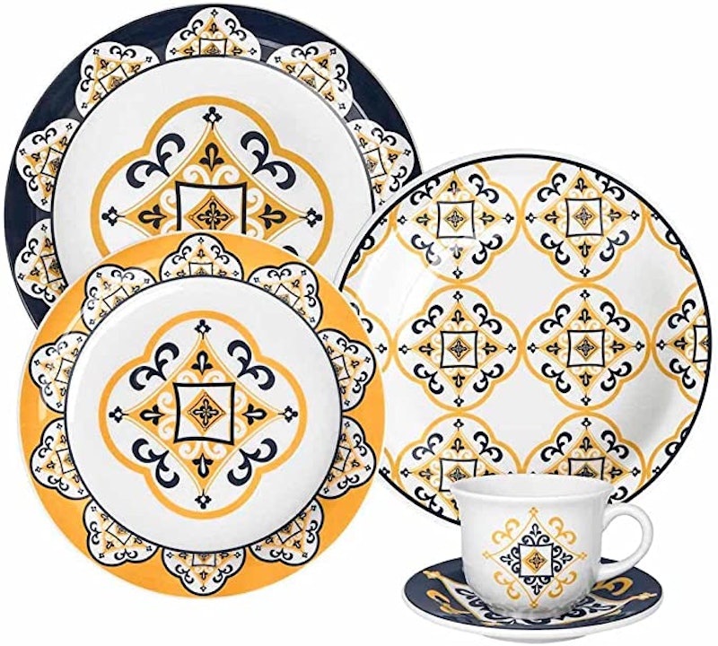 servico de jantar e cha em porcelana 20 pecas modelo octogonal