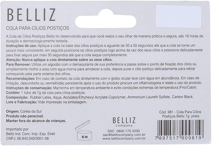 Cola Para Cilios Postiços Belliz Preta 3