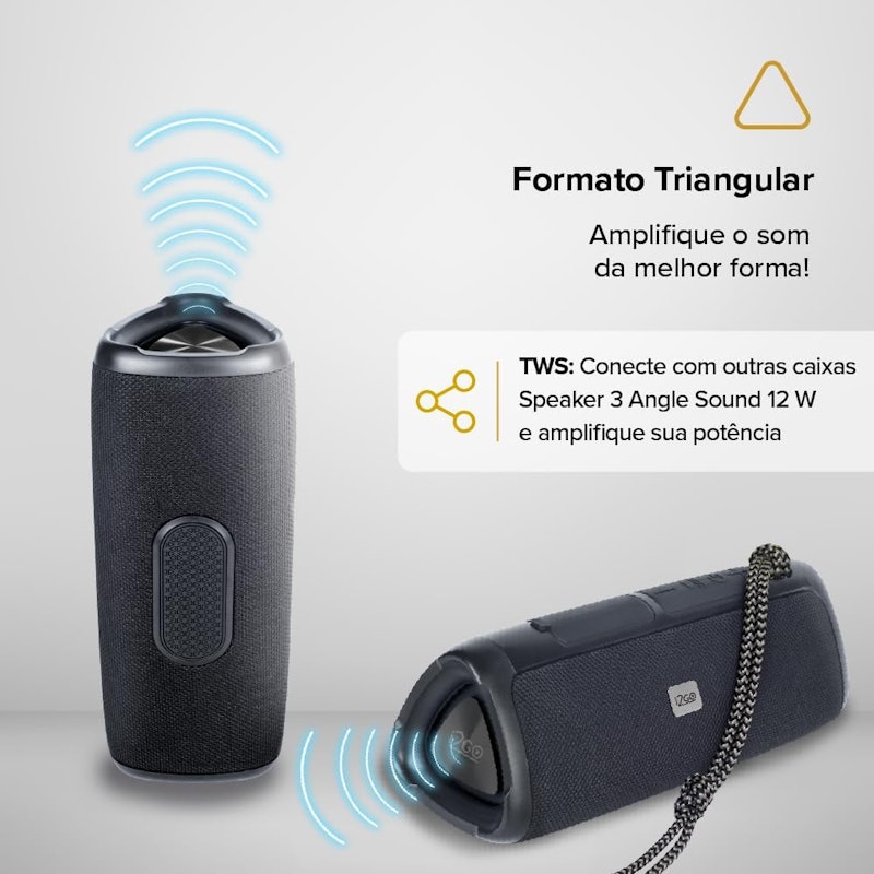 Caixa de Som Bluetooth 3 Angle Sound 12 W RMS Resistente à Água 5