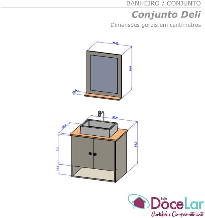 Gabinete Arm Banheiro Deli 2 Portas com Cuba Torino Branca 4