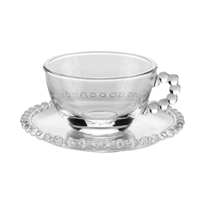 Conjunto 4 Xícaras de Chá de Cristal com Pires Pearl  1