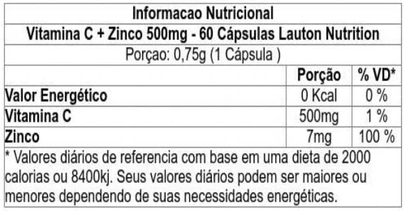 Vitamina C + Zinco 500 mg - 60 Cápsulas 2