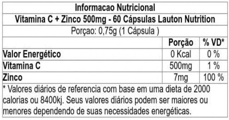 Vitamina C + Zinco 500 mg - 60 Cápsulas 2