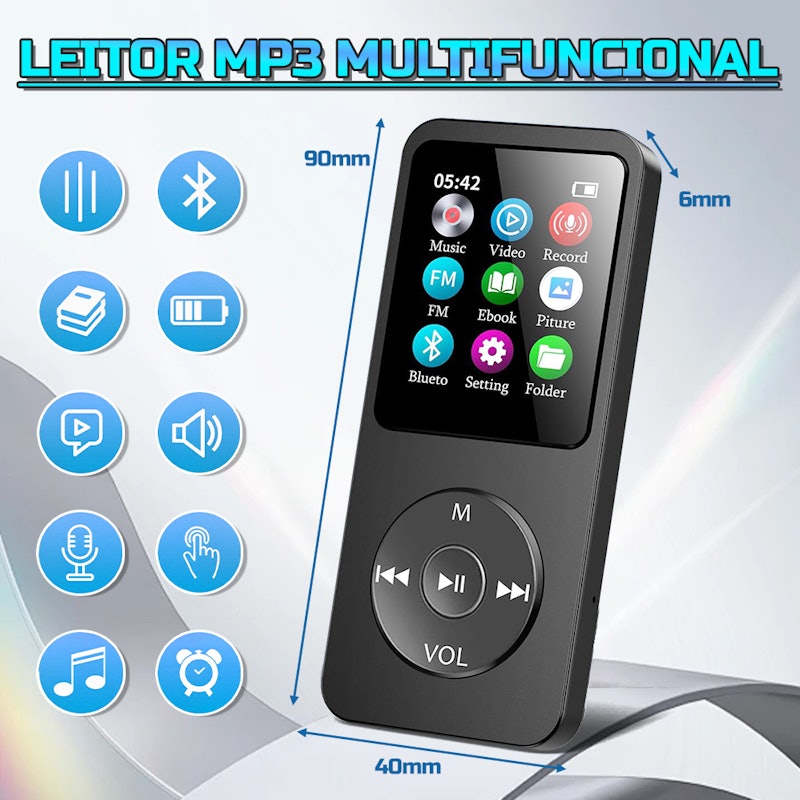 Player Portátil Reprodutor de Música Ultrafino MP3 Player Bluetooth 2