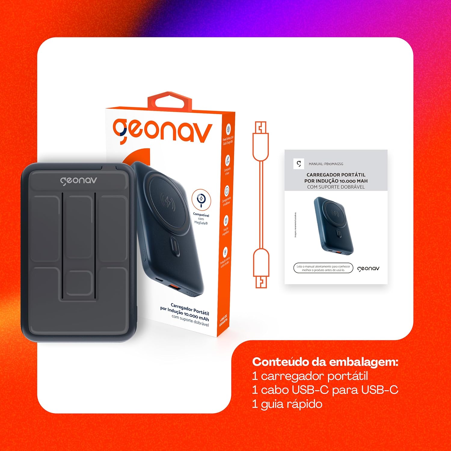 Power Bank por Indução 10000 mAh com Suporte Dobrável – Space Gray 5