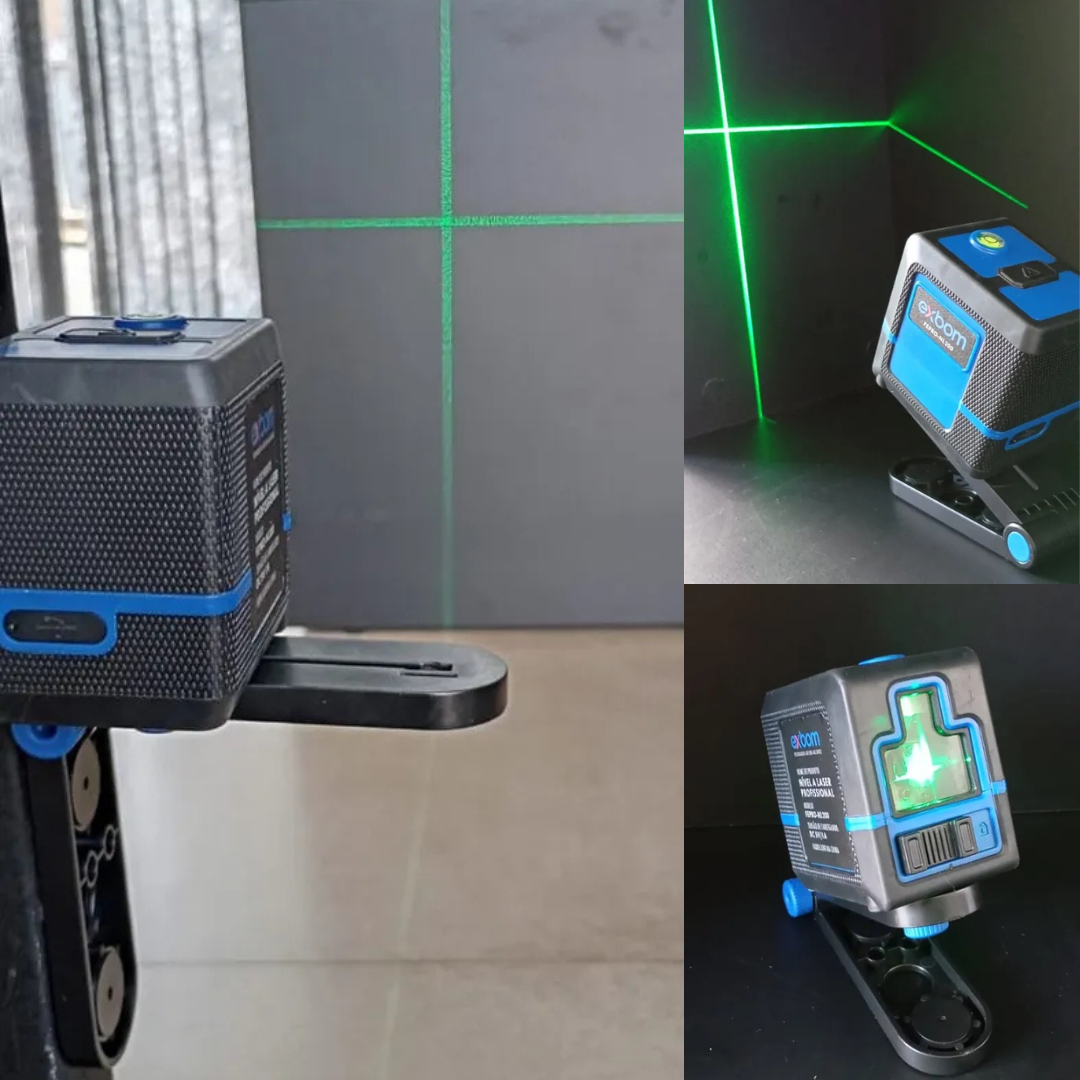 Nível a Laser Verde 2 Linhas Recarregável em Cruz Auto Nivelamento Exbom 4
