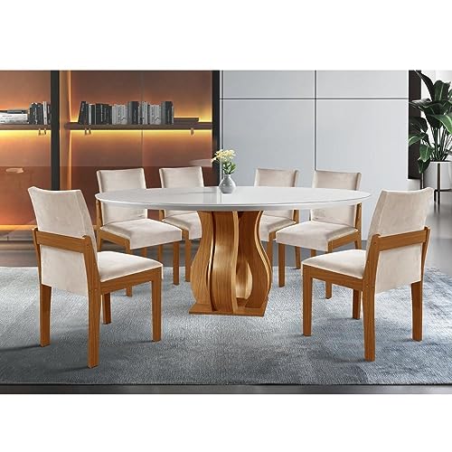 Conjunto Sala de Jantar Mesa Nuance Redonda Tampo Vidro com 6 Cadeiras Mônaco 2