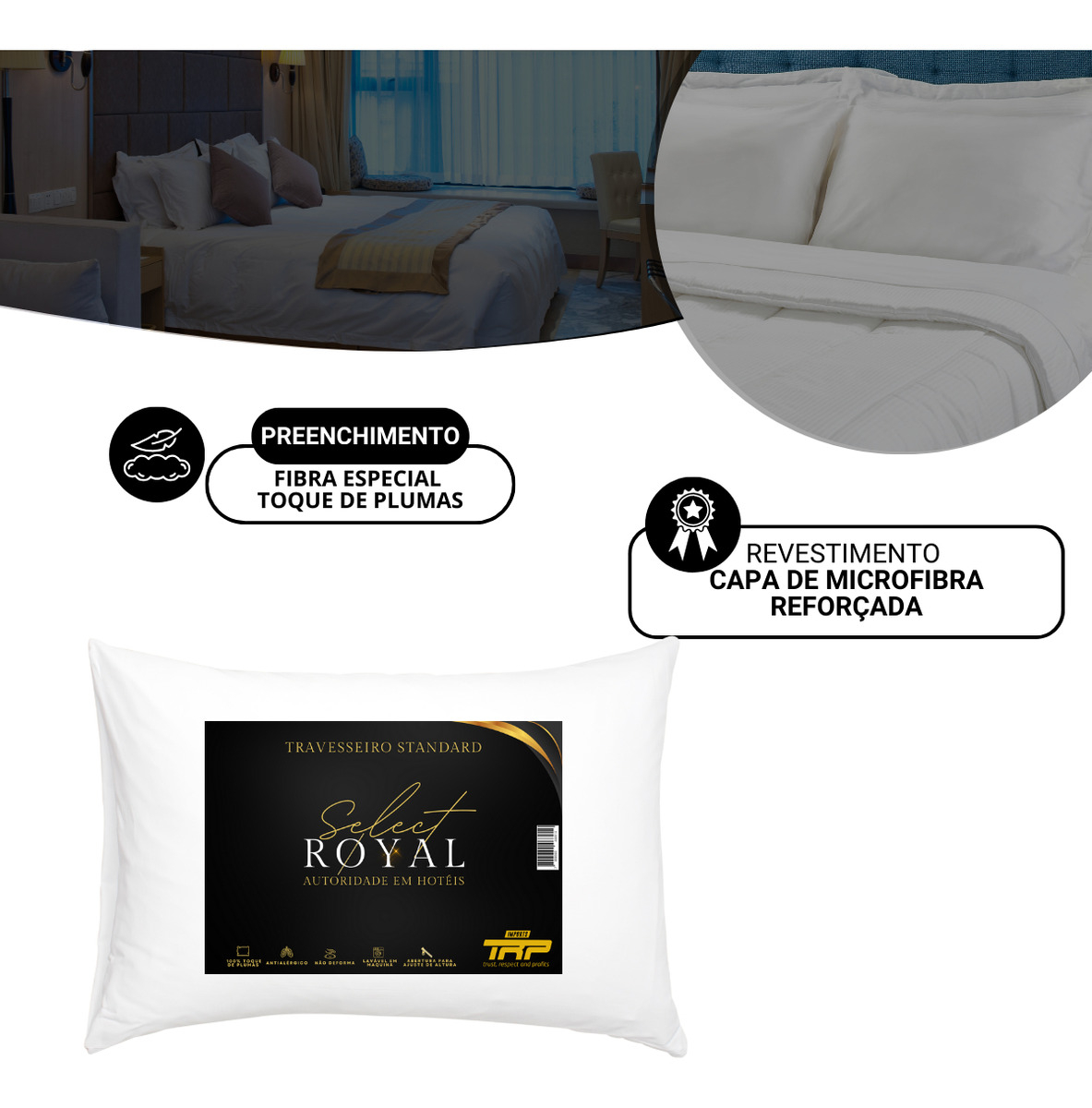 Kit 2 Travesseiros de Hotel Select Royal Toque de Plumas 3