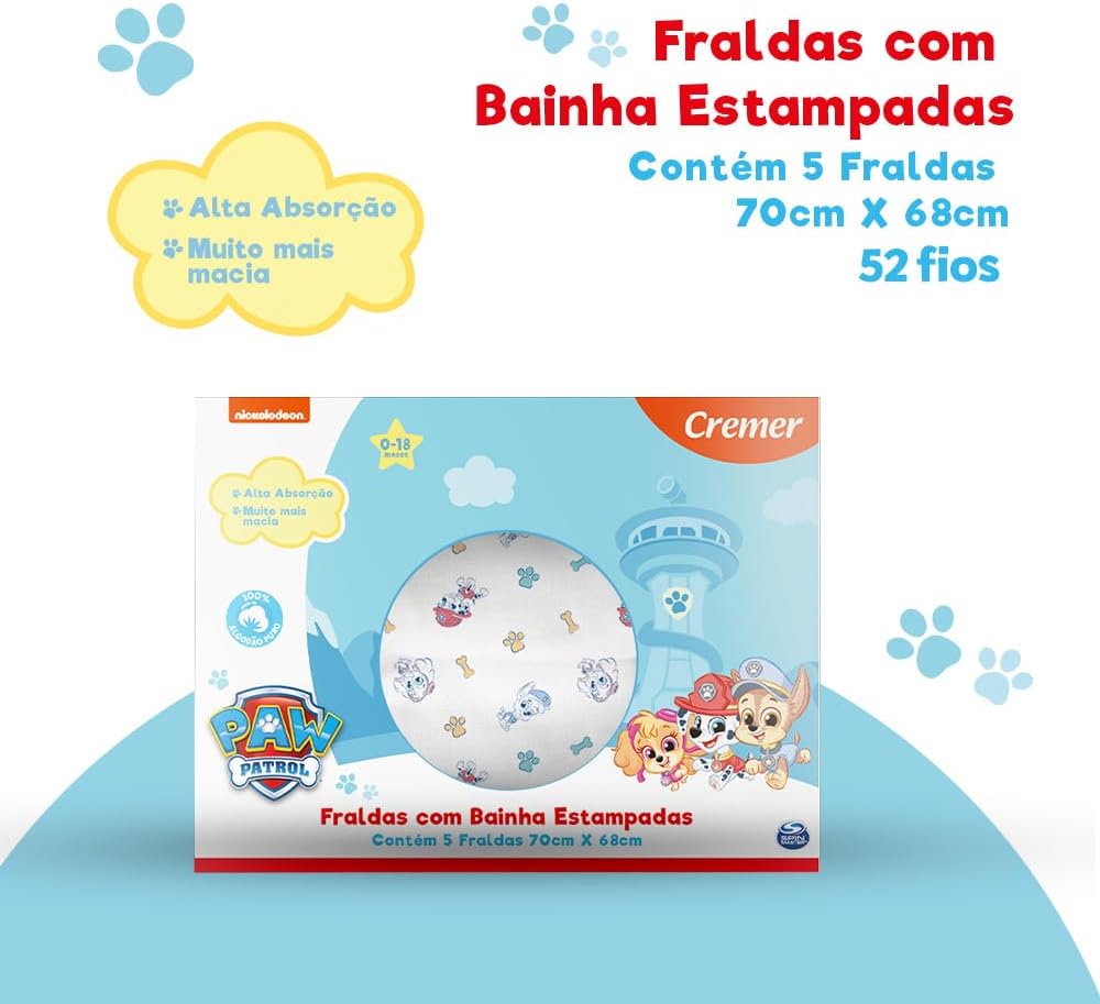 Fralda de Pano Estampada Luxo Patrulha Canina 2