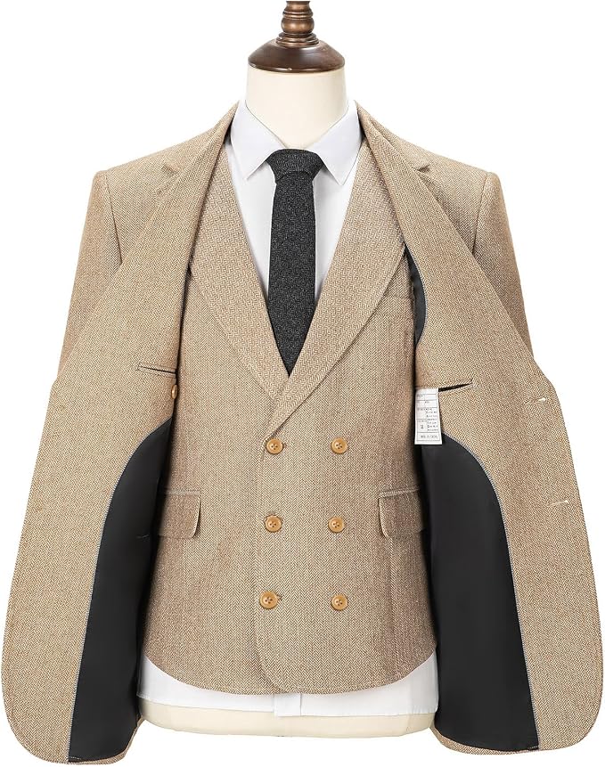 Terno Masculino Formal de Lã de Tweed 3 Peças para Casamento Slim Fit Tuikayoo 4