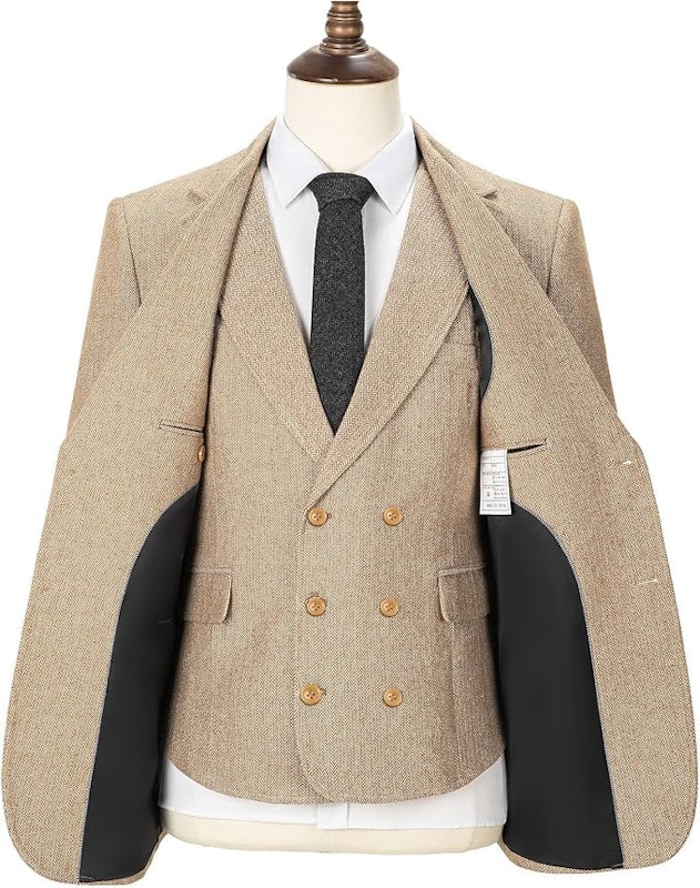 Terno Masculino Formal de Lã de Tweed 3 Peças para Casamento Slim Fit Tuikayoo 4
