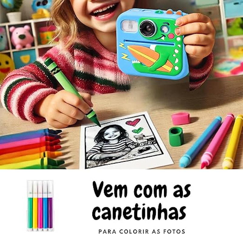 Kit Câmera Digital Infantil Portátil que Imprime na Hora 4