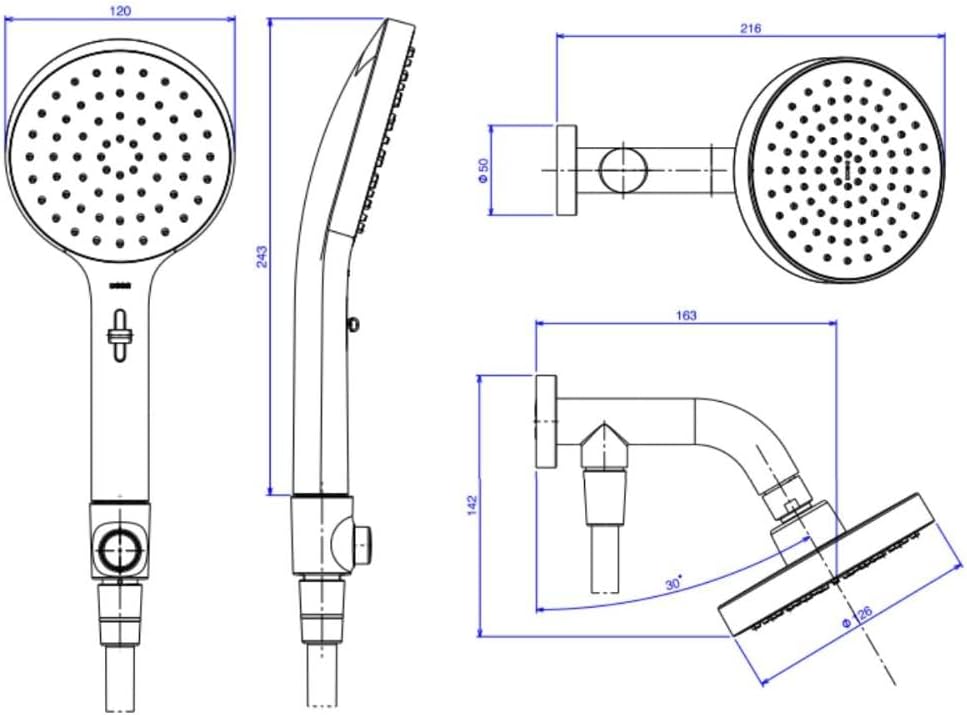 Chuveiro Redondo de Parede 12,6 cm com Desviador Flex Cromado 3