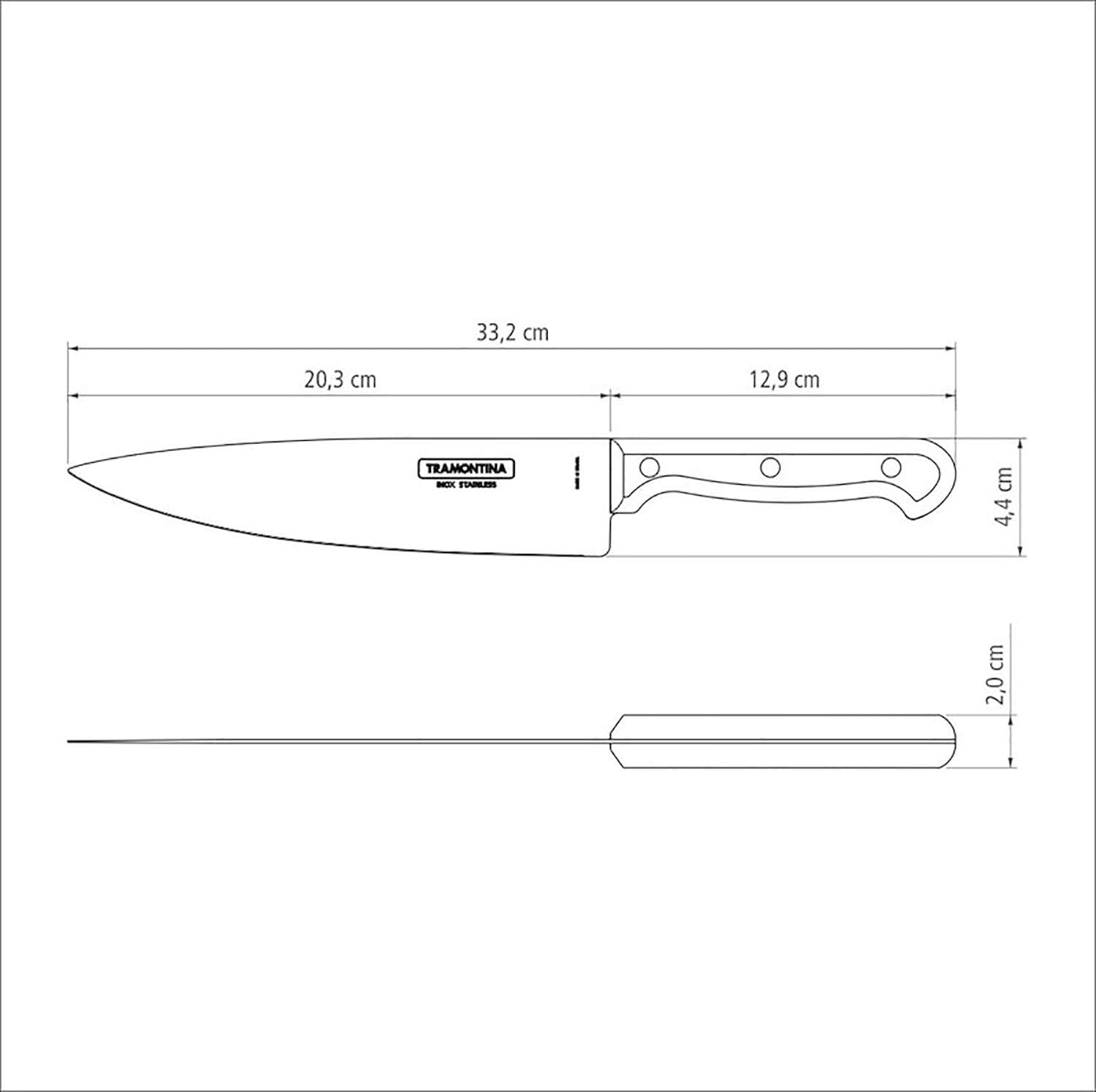 Faca Chef Tramontina Ultracorte com Lâmina em Aço Inox e Cabo de Polipropileno Preto 8" 2