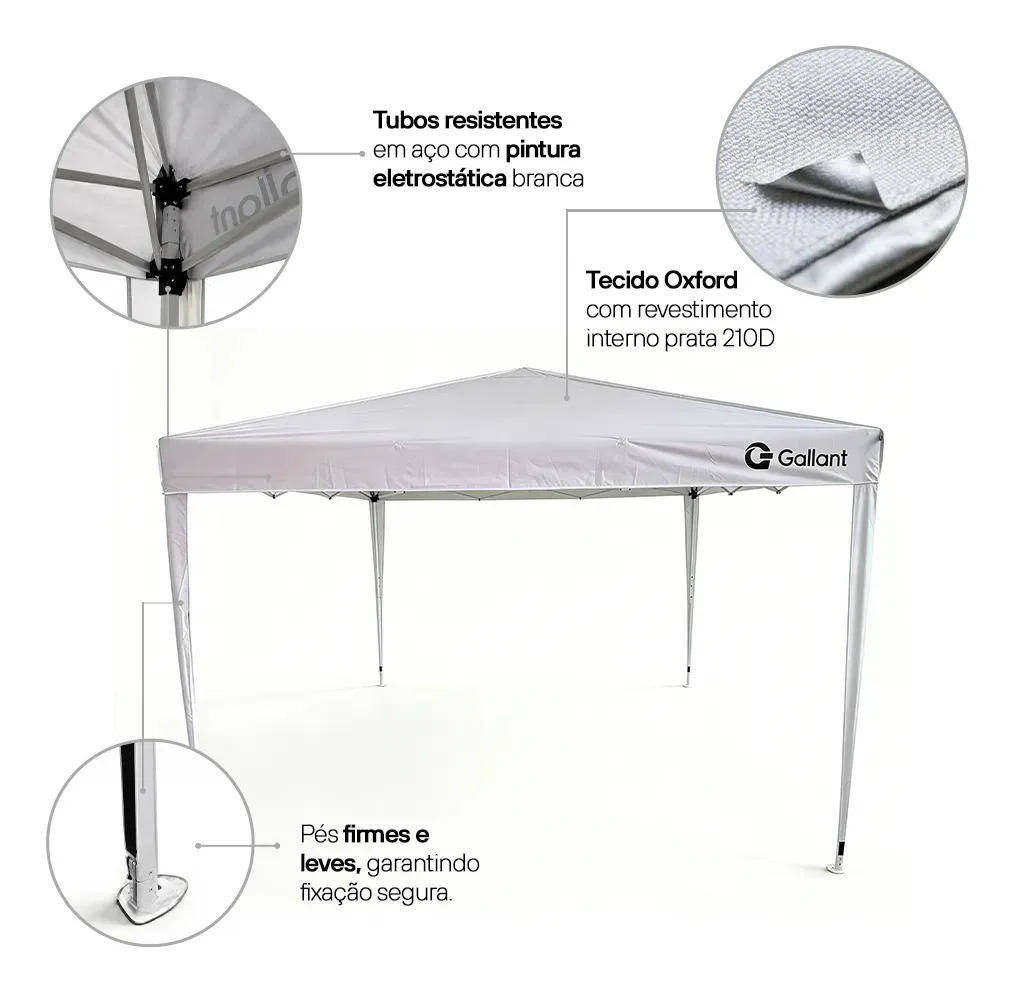 Tenda Gazebo Sanfonado Dobrável 3 x 3 m com Mala de Transporte Gallant 2