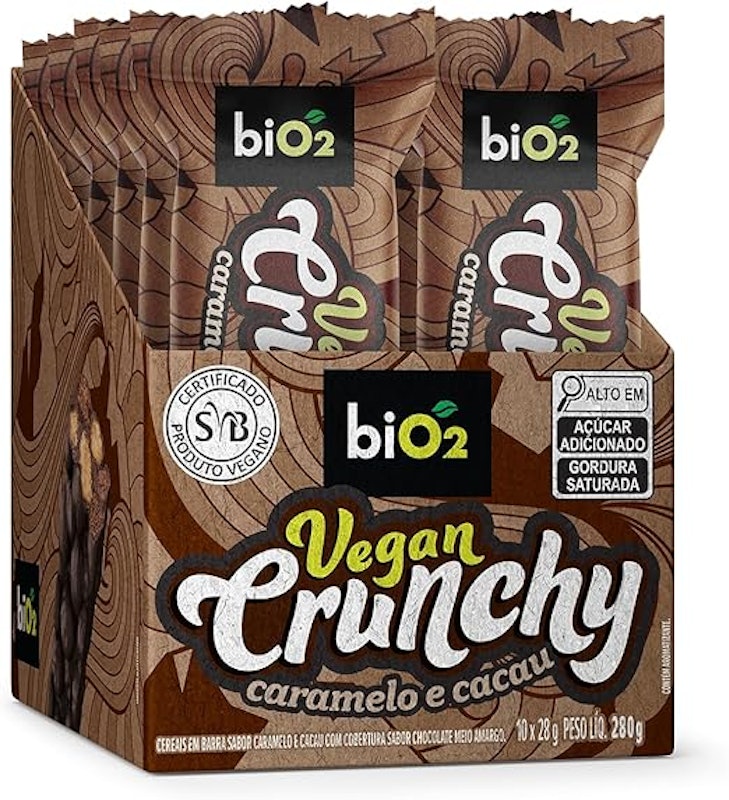 Barra de Cereais Sabor Caramelo e Cacau biO2 Vegan Crunchy 1