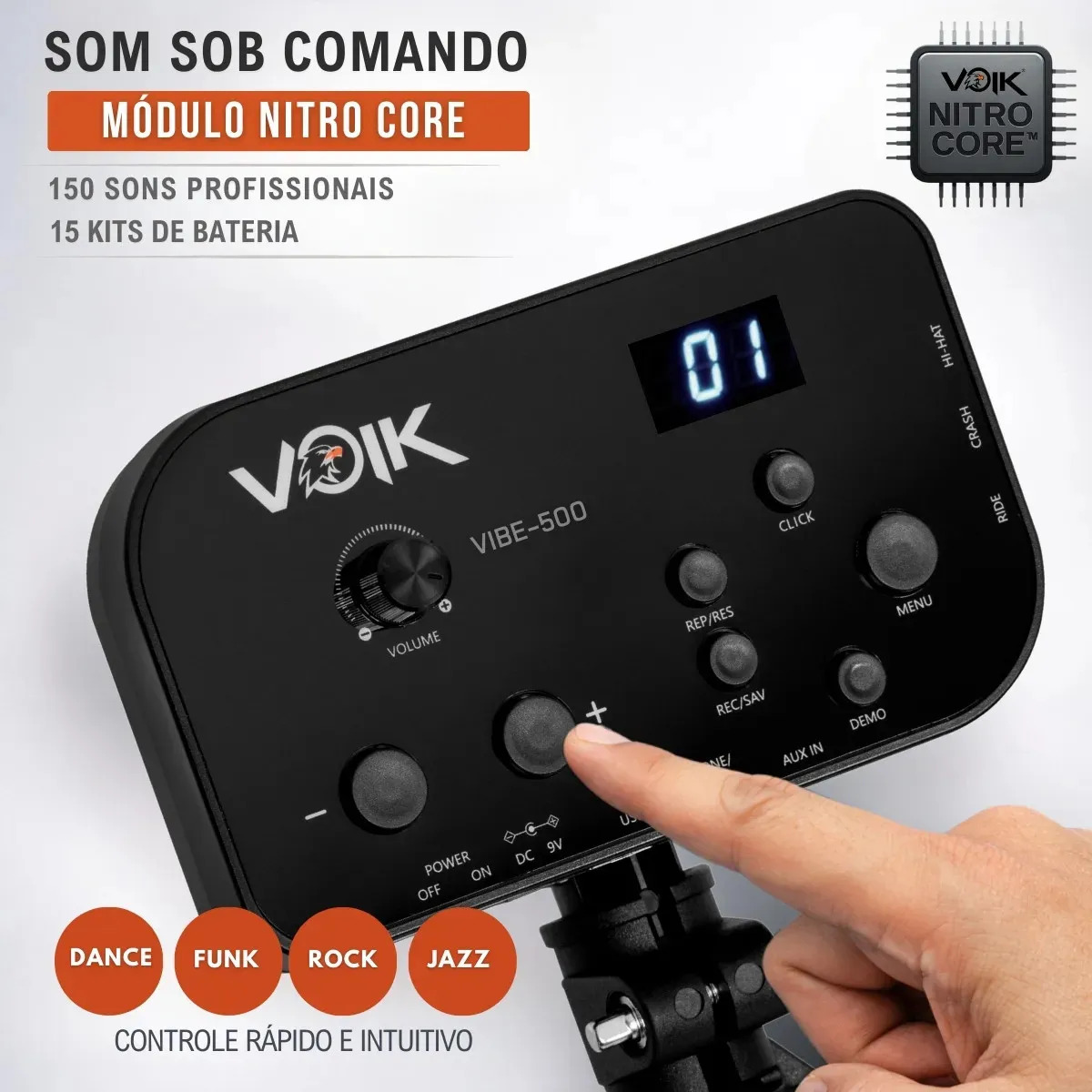 Bateria Eletrônica Midi Preta Voik Vibe-500 4